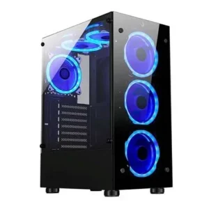 Gabinete Gamer Rise Mode Glass 06X, Mid Tower, ATX, Lateral em Vidro Fumê e Frontal em Vidro Temperado, Preto - RM-CA-06X-FB